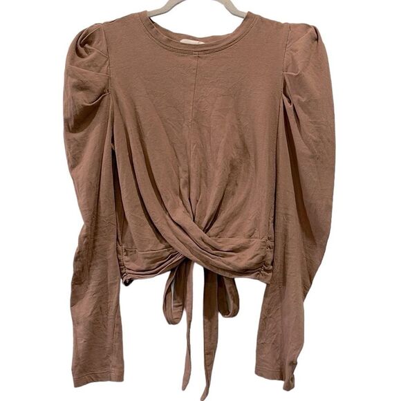 Open Edit Puff Sleeve Knot Front Crop Cropped Top Long Sleeve XS​​​ - Picture 2 of 9